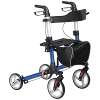 HOMCOM Lightweight Folding Rolling Walker with Large Seat, Back, Adjustable Handle, Bag, Dual Brake, Cane Holder, Blue(m-11)