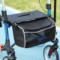 HOMCOM Lightweight Folding Rolling Walker with Large Seat, Back, Adjustable Handle, Bag, Dual Brake, Cane Holder, Blue(m-9)