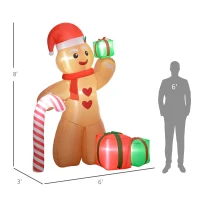 Outsunny 8FT Giant Inflatable Gingerbread Man, Christmas Blow Up Decorations with LED Lights for Indoor, Outdoor, Yard(m-3)