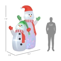 Outsunny 8FT Giant Inflatable Snowman, Christmas Blow Up Snowman with Rotating Colorful LED Light for Indoor, Outdoor, Yard(m-3)