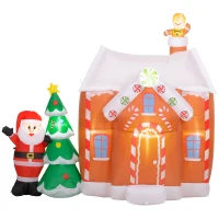 Outsunny 7FT Giant Inflatable Gingerbread House, Christmas Blow Up Decorations with LED Lights for Indoor, Outdoor, Yard(m-1)