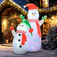 Outsunny 8FT Giant Inflatable Snowman, Christmas Blow Up Snowman with Rotating Colorful LED Light for Indoor, Outdoor, Yard(m-10)