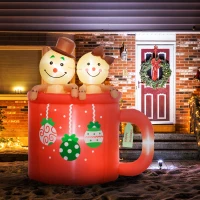 Outsunny 6FT Inflatable Gingerbread Couple in Hot Cocoa Mug, Christmas Blow Up Decoration with LED Lights for Indoor, Outdoor(m-10)