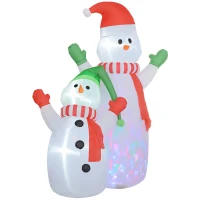 Outsunny 8FT Giant Inflatable Snowman, Christmas Blow Up Snowman with Rotating Colorful LED Light for Indoor, Outdoor, Yard(m-1)