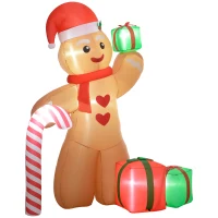 Outsunny 8FT Giant Inflatable Gingerbread Man, Christmas Blow Up Decorations with LED Lights for Indoor, Outdoor, Yard(m-1)