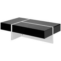 Contemporary Rectangle Coffee Table with Large Drawer, Modern High Gloss Surface, 45" L x 25.5" W x 13.5" H, Black(m-14)