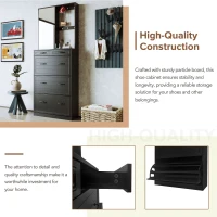 Vinsetto Multi-functional Shoe Cabinet with 3 Flip Drawers, Hall Tree with Mirror, Freestanding Entryway Organizer with 6 Hanging Hooks, Black(m-5)