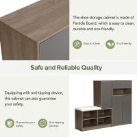 2-in-1 Shoe Storage Bench & Cabinet, Multi-functional Shoe Rack with Padded Seat and Adjustable Shelves, 55.5" L x 14" W x 43.5" H, Dark Gray(m-8)