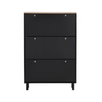 Vinsetto Narrow Design Shoe Cabinet with 3 Flip Drawers, Wood Grain Top, Adjustable Shelves, and 3 Hooks, 31.5" L x 9.5" W x 48" H, Black(m-2)