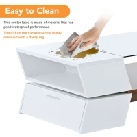 Glass-Top Coffee Table with Open Shelves and Cabinets, Geometric Style, 2-Tier Center Table for Living Room, 45" L x 22" W x 15" H, White(m-9)