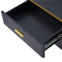 Vinsetto Stylish LED TV Stand with Marble-veined Table Top for TVs Up to 78", Entertainment Center with Glass Storage Cabinet and Golden Legs, Gold+Black(m-11)