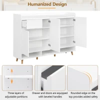 Sleek and Contemporary Shoe Cabinet with Adjustable Shelves, Solid Wood Legs, and Ample Storage, 55.5" L x 14" W x 39.5" H, White(m-7)