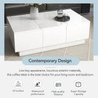 Coffee Table with Hidden Storage, Extendable Cocktail Table with Drawers, Sliding Top for Living Room, 39.5" L x 22" W x 12.5" H, White(m-6)