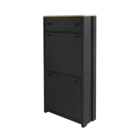 Vinsetto Functional Shoe Cabinet with 2 Flip Drawers, Wood Grain Top, Adjustable Shoe Rack, Free Standing Shoe Cabinet, 24" L x 9.5" W x 47.5" H, Black(m-13)