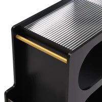 Mobile End Table with Lockable Wheels, Fluted Tempered Glass, Golden Round Rod, Side Table for Living room, 31.5" L x 12" W x 23" H, Black(m-10)