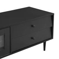 Vinsetto Chic Elegant Design TV Stand with Sliding Fluted Glass Doors, Media Console for TVs Up to 75", Modern TV Cabinet with Ample Storage Space, Black(m-10)