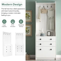 Vinsetto 27.5''W Narrow Hall Tree with Flip Drawer, Multi-functional Coat Rack with 4 Hanging Hooks & Adjustable Shoe Storage Cabinet for Hallway, White(m-7)