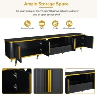 Luxury Minimalism TV Stand with Open Storage Shelf for TVs Up to 85", Entertainment Center with Cabinets and Drawers, Gold+Black(m-6)