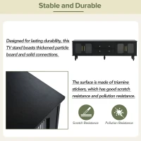 Retro Design TV Stand with Fluted Glass Doors, 2 Drawers and Cabinets, Fits TVs Up to 78", 70" L x 16" W x 22" H, Black(m-8)