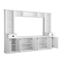 Minimalist Storage TV Stand for TVs Up to 75" with Adjustable Shelves, Entertainment Wall Unit Set for Living Room, 103" L x 15" W x 77" H, White(m-12)