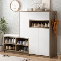Vinsetto 2-in-1 Shoe Storage Bench & Cabinet, Multi-functional Shoe Rack with Padded Seat and Adjustable Shelves, 55.5" L x 14" W x 43.5" H, White(m-1)