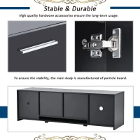 Modern TV Stand for TVs Up to 70'' with 2 Tempered Glass Shelves, LED Lights, High Gloss Entertainment Center, 61" L x 17" W x 19" H, Black(m-8)