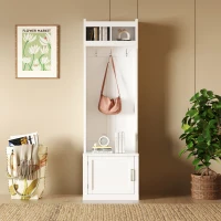 Vinsetto Minimalist Slim Hall Tree with Cabinet & 6 Hanging Hooks, Multi-functional Storage, 24" L x 16" W x 79" H, White(m-4)