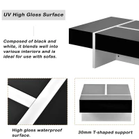 Contemporary Rectangle Coffee Table with Large Drawer, Modern High Gloss Surface, 45" L x 25.5" W x 13.5" H, Black(m-8)