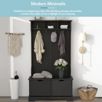 Vinsetto All in One Hall Tree with 3 Top Shelves and 2 Flip Shoe Storage Drawers, Wood Hallway Organizer with Metal Hanging Hooks, Black(m-8)