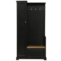 Hall Tree with Flip-Up Bench, Adjustable Shelves, and Hanging Hooks for Entryways,36" L x 15.5" W x 70.5" H, Black(m-2)