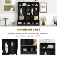 Vinsetto Wide Hall Tree with Storage Bench, Cube Storage, Shelves and 8 Hooks, Multifunctional Coat Rack, Shoe Cabinet, 67" L x 15" W x 72" H, Black(m-5)