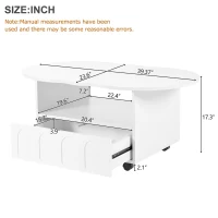 Vinsetto Coffee Table with Cloud Top, 2 Brake Wheels, Drawer, and Large Storage, 39.5" L x 23.5" W x 17.5" H, White(m-3)