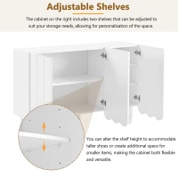 Minimalist Storage Shoe Cabinet with Adjustable Shelves, Solid Wood Legs, and Wave Doors, 47" L x 13.5" W x 31.5" H, White(m-8)