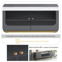 Vinsetto Sleek Design TV Stand with Fluted Glass, Faux Marble Top, Gold Frame Base, Fits TVs Up to 70", 63.5" L x 12.5" W x 19" H, Grey(m-6)