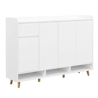 Sleek and Contemporary Shoe Cabinet with Adjustable Shelves, Solid Wood Legs, and Ample Storage, 55.5" L x 14" W x 39.5" H, White(m-12)