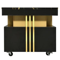 Vinsetto Contemporary Coffee Table with Faux Marble Top, Rectangle Cocktail Table with Caster Wheels, Gold Metal Bars, 39.5" L x 20" W x 17.5" H, Black(m-11)