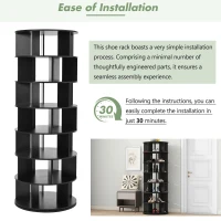 360° Spinning Shoe Cabinet with 5 Grids Per Layer, Adjustable 7-Tier Rotating Shoe Rack Tower, for Living Room, 23.5" L x 23.5" W x 65" H, Black(m-7)