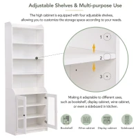Elegant Tall Cabinet with Acrylic Door, Adjustable Shelves, and Graceful Curves, 27.5" L x 14.5" W x 78.5" H, White(m-8)