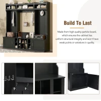 Vinsetto 4-in-1 Wide Storage Hall Tree with Bench and Shoe Cubbies, Multi-functional Entryway Coat Rack, 82.5" L x 15.5" W x 78.5" H, Black(m-7)