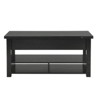 Vinsetto Lift Top Coffee Table with Multi-Functional Open Shelves, Modern Lift Tabletop Dining Table for Living Room, 42" L x 40" W x 25.5" H, Black(m-13)