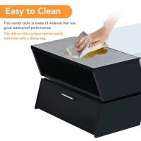 Vinsetto Glass-Top Coffee Table with Open Shelves and Cabinets, Geometric Style, 2-Tier Center Table for Living Room, 45" L x 22" W x 15" H, Black(m-6)