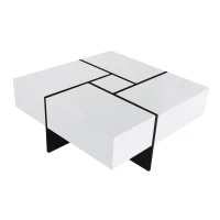 Unique Design Coffee Table with 4 Hidden Storage Compartments, Extendable Sliding Tabletop, UV High-Gloss Finish, 31.5"x 31.5", White(m-2)