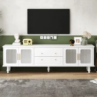 Vinsetto Retro Design TV Stand with Fluted Glass Doors, 2 Drawers and Cabinets, Fits TVs Up to 78", 70" L x 16" W x 22" H, White(m-4)