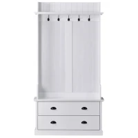 Vinsetto Vintage Style Hallway Coat Rack with 5 Metal Hooks and 2 Large Drawers, MDF Veneer, 38.5" Wide, White(m-2)