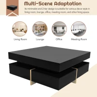 Vinsetto Modern High Gloss Coffee Table with 4 Drawers, Multi-Storage Square Cocktail Tea Table with Wood Grain Legs, 31.5''x31.5'', Black(m-7)