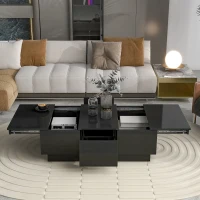 Vinsetto Coffee Table with Hidden Storage, Extendable Cocktail Table with Drawers, Sliding Top for Living Room, 39.5" L x 22" W x 12.5" H, Black(m-1)