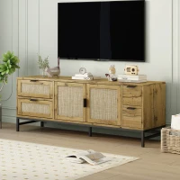 Vinsetto Elegant Rattan TV Stand for TVs up to 65", Boho Style Media Console with Adjustable Shelves and Cable Management, Brown(m-1)