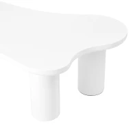 Cloud Coffee Table with 1.5" Thick Tabletop, 3 Sturdy Legs, Irregular End Table for Living Room, Easy Assembly, 44" L x 26" W x 15.5" H, White(m-10)