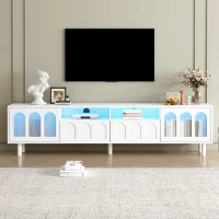 Vinsetto TV Stand with LED Light Strip for TVs Up to 80", Entertainment Center with Glass Doors, Cable Management, 71" L x 12" W x 19" H, White(m-4)