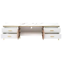 Vinsetto Stylish LED TV Stand with Marble-Veined Table Top, Brown Glass Storage Cabinet, Golden Legs & Handles, Fits TVs Up to 78", Gold+White(m-13)